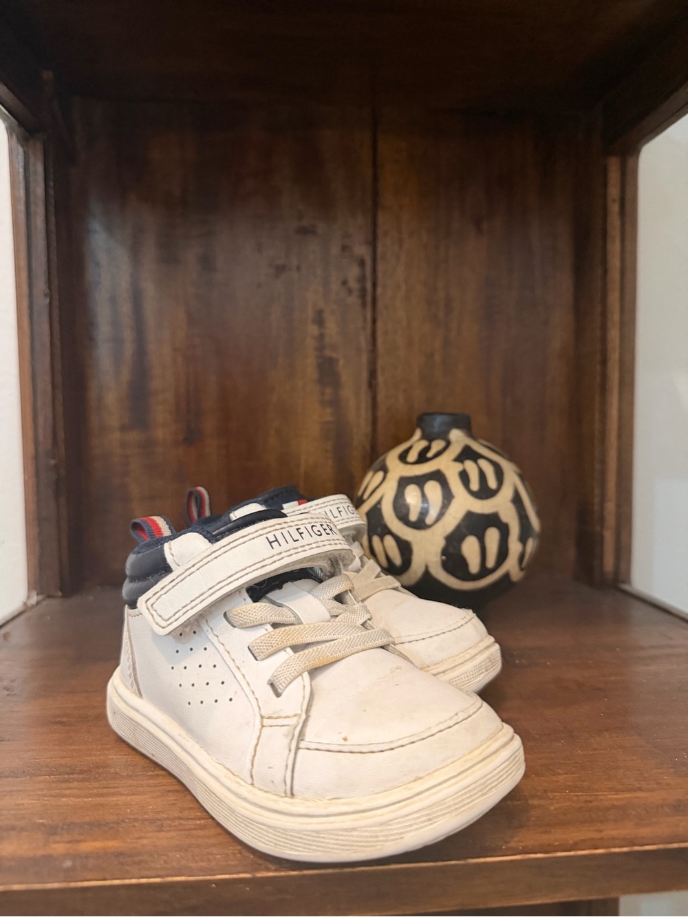 Tommy Hilfiger Kids Cream/White High-Top Sneakers with Navy & Red Detail